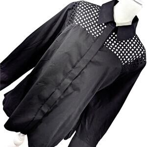 Black Lattice Yoke Button-Up Blouse - Women Tops